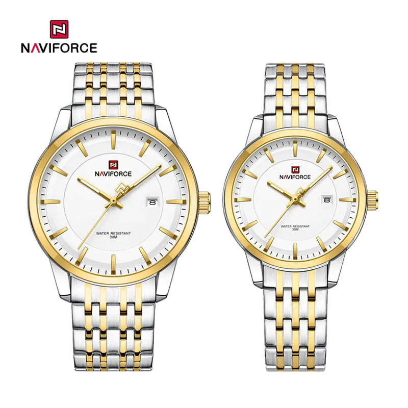 Naviforce Sliver & Gold Couple Watch